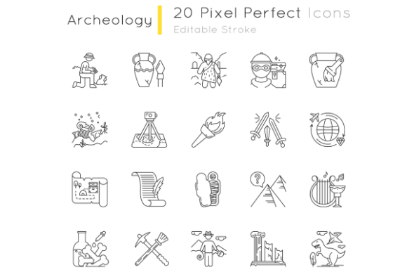 Archeology Linear Icons Set for Modern Branding
