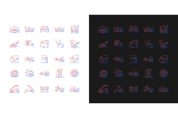 Car Accident Types Gradient Icons Set for Modern Branding
