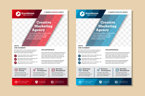 Diagonal Marketing Blue Red Vertical Fly Graphics for Local Branding