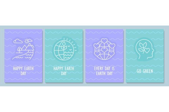 Happy Earth Day Postcard with Icons for Graphic Design