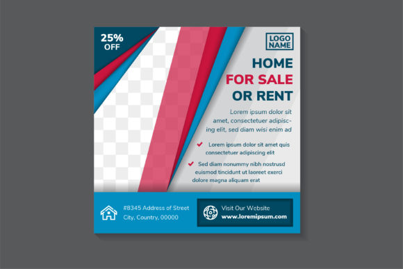 Home for Sale Square Banner Red Blue Graphics