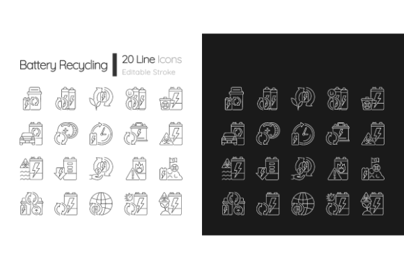 Powering Brand Vision: Battery Recycling Linear Icons Set