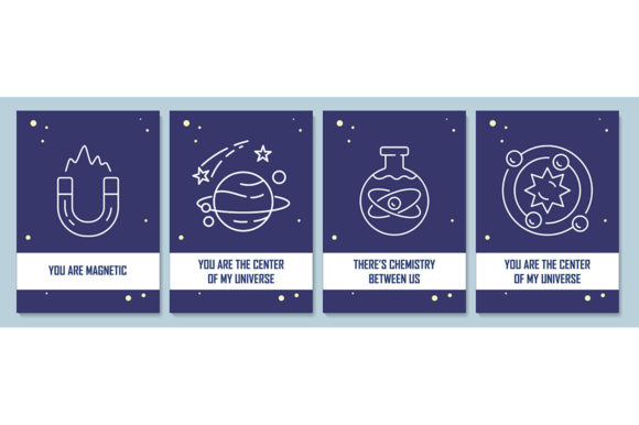 Romantic Postcard Set with Icons for Graphic Templates